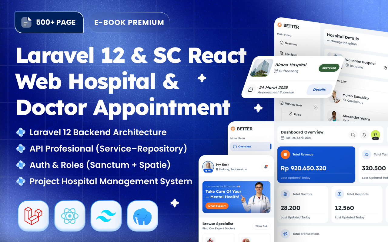 Kelas Ebook Laravel 12 & SC React:Web Hospital & Doctor Appointment di BuildWithAngga